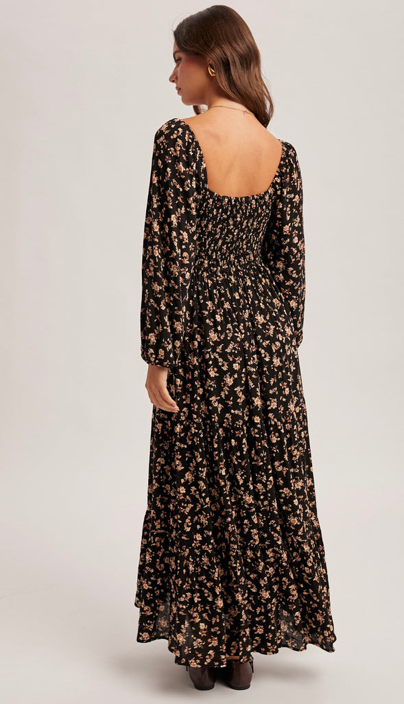 Midnight Wonder Floral Midi Dress- Black
