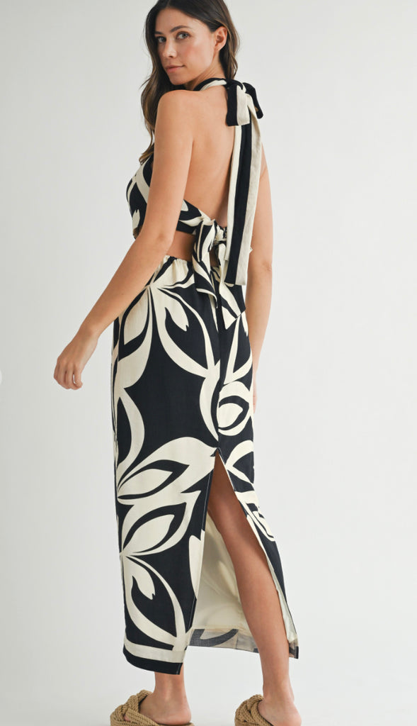 Midnight On The Island Halter Midi Dress- Black