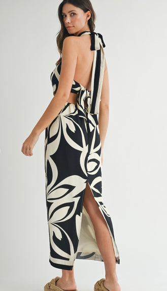 Midnight On The Island Halter Midi Dress- Black