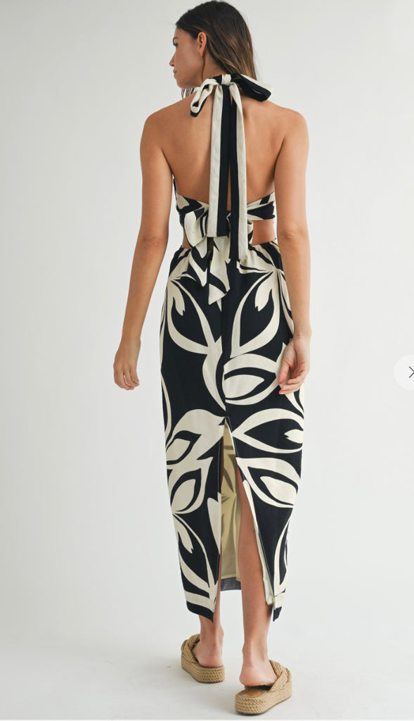 Midnight On The Island Halter Midi Dress- Black