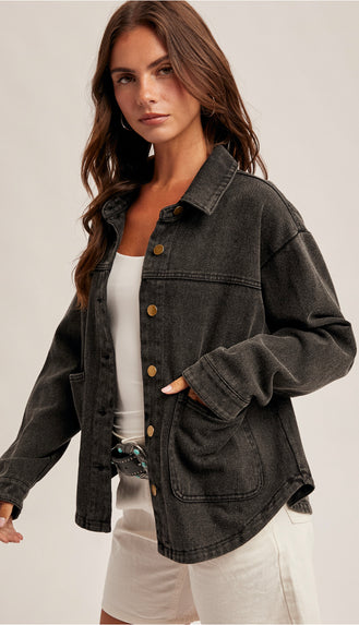 Distressed Wash Canvas Jacket- Black