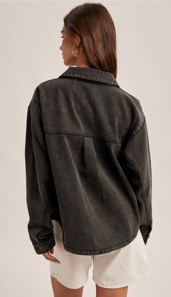 Distressed Wash Canvas Jacket- Black