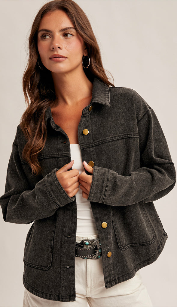 Distressed Wash Canvas Jacket- Black