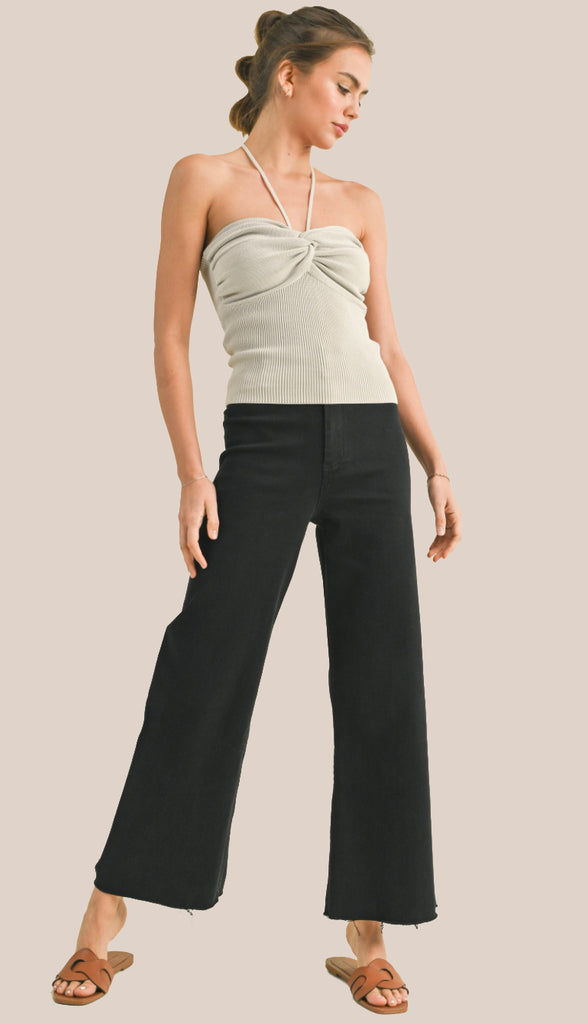 Miou Muse Straight Wide Leg Denim Pants- Faded Black