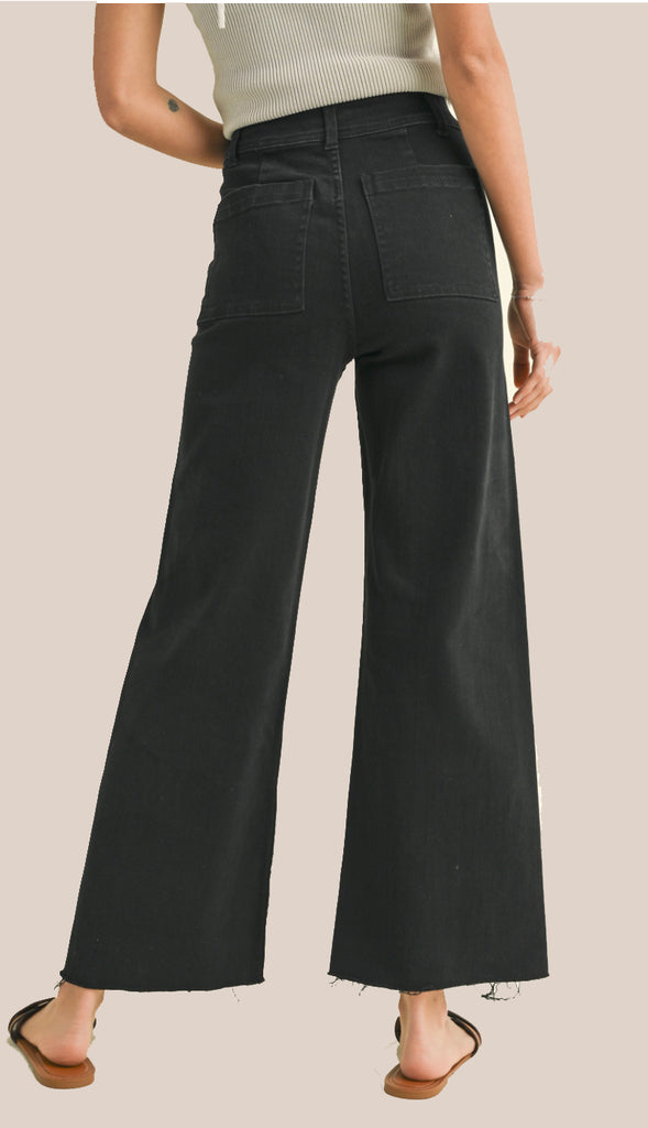 Miou Muse Straight Wide Leg Denim Pants- Faded Black