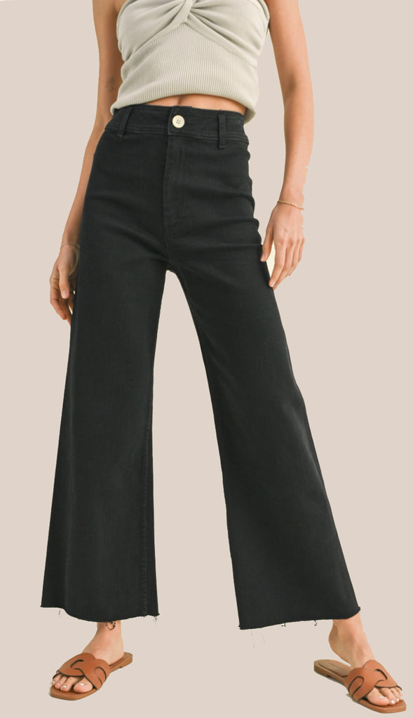 Miou Muse Straight Wide Leg Denim Pants- Faded Black