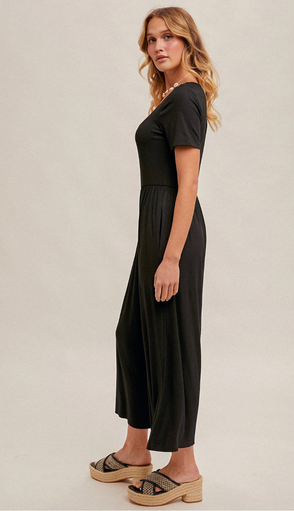 Lennox Short Sleeve Knit Jumpsuit- Black