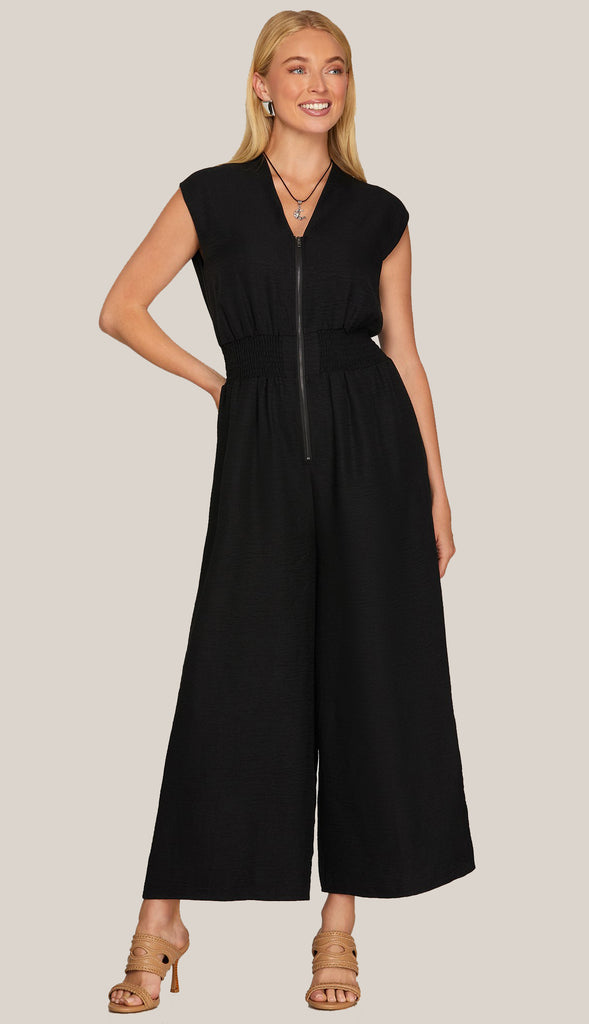 Lennon Drop Shoulder Zip Jumpsuit- Black