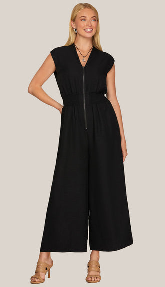 Lennon Drop Shoulder Zip Jumpsuit- Black