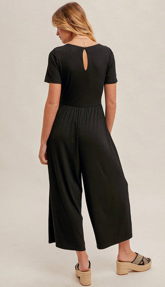 Lennox Short Sleeve Knit Jumpsuit- Black