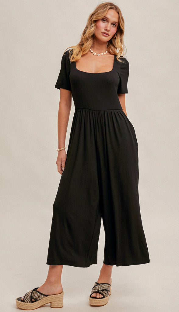 Lennox Short Sleeve Knit Jumpsuit- Black