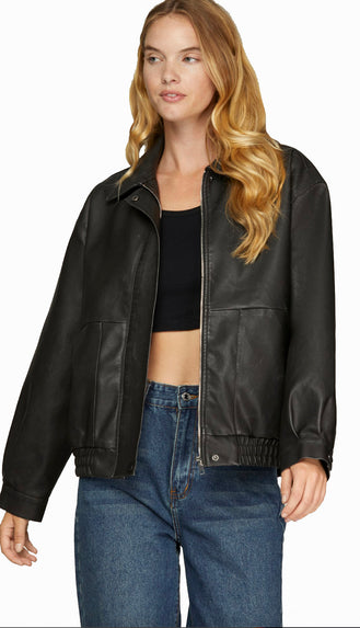 On Edge Faux Leather Zip Jacket- Black