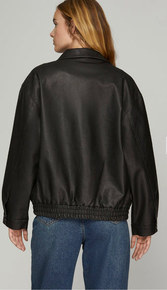 On Edge Faux Leather Zip Jacket- Black