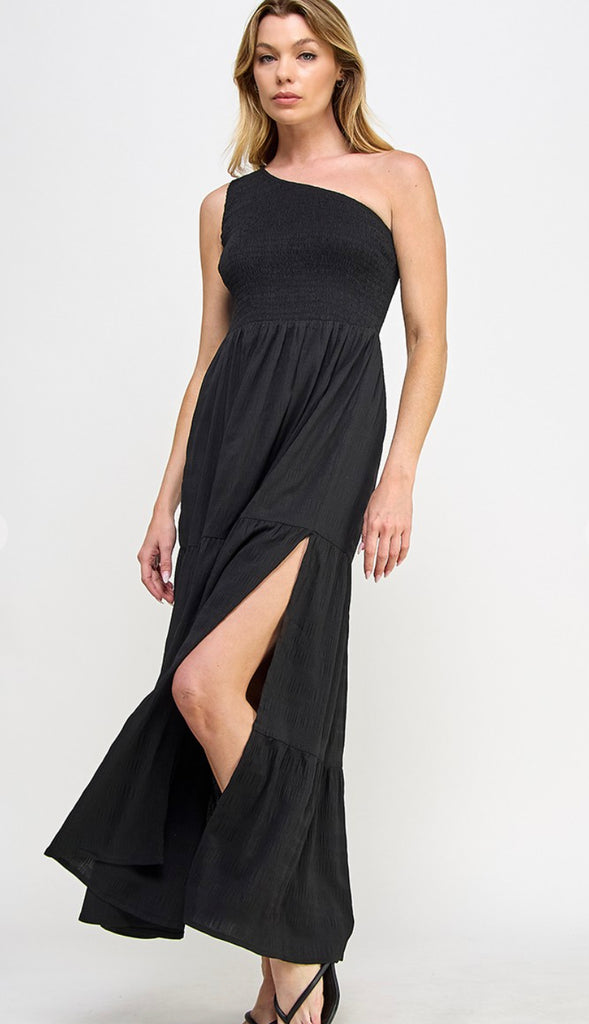 Stephanie One Shoulder Maxi Dress- Black