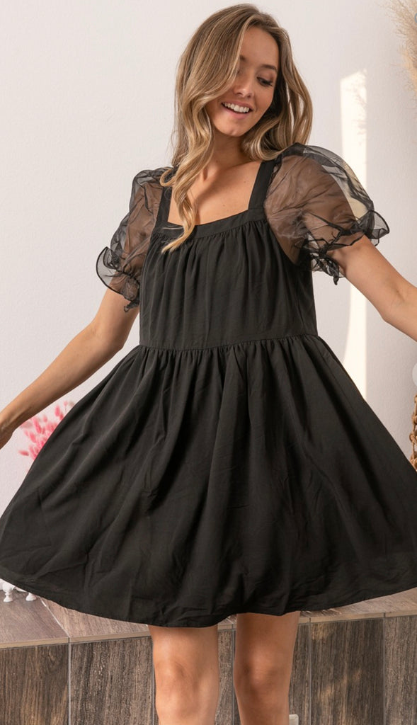 Darkest Hour Organza Sleeve Dress- Black