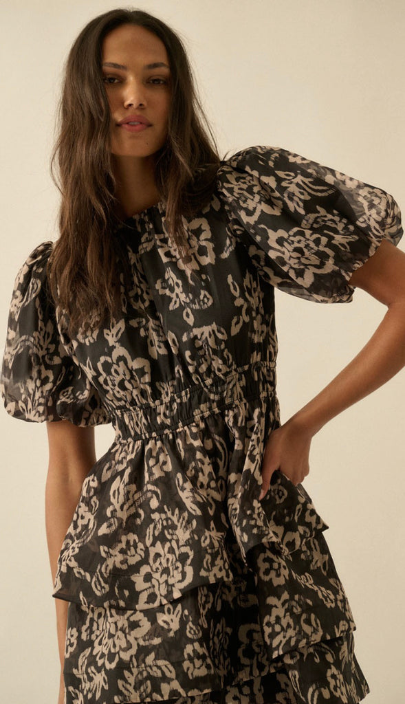 Matter Of Fact Floral Tier Dress- Black Sand