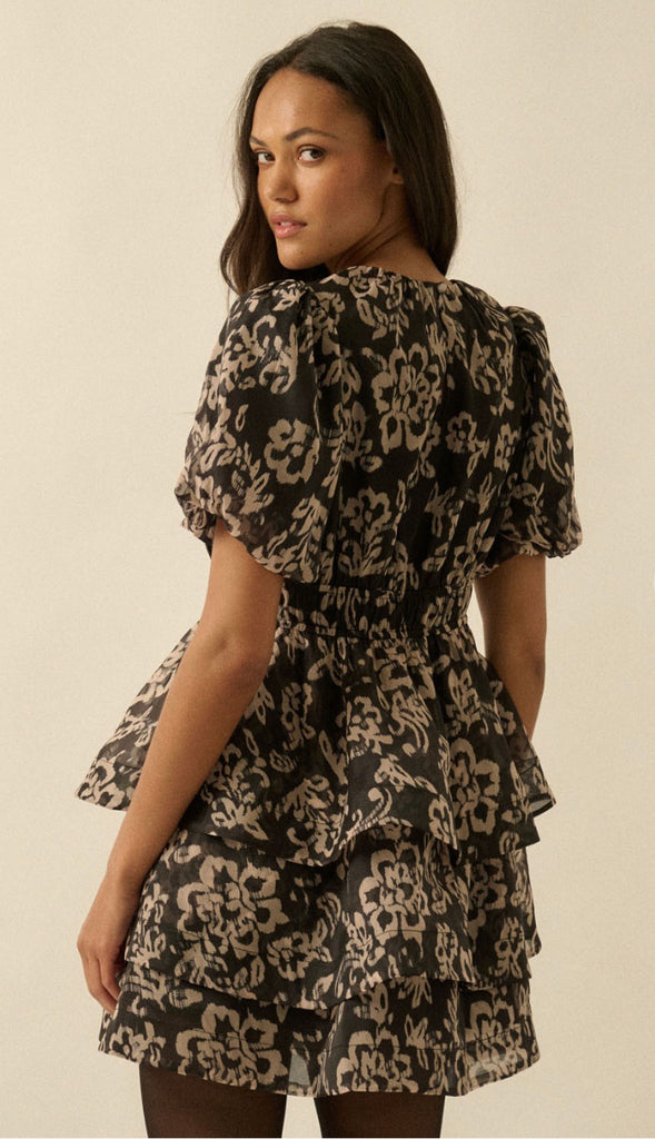Matter Of Fact Floral Tier Dress- Black Sand