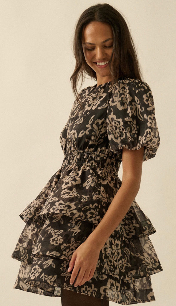 Matter Of Fact Floral Tier Dress- Black Sand