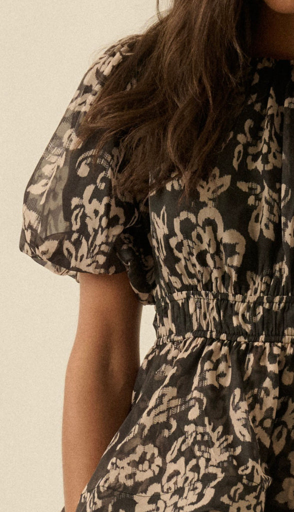 Matter Of Fact Floral Tier Dress- Black Sand
