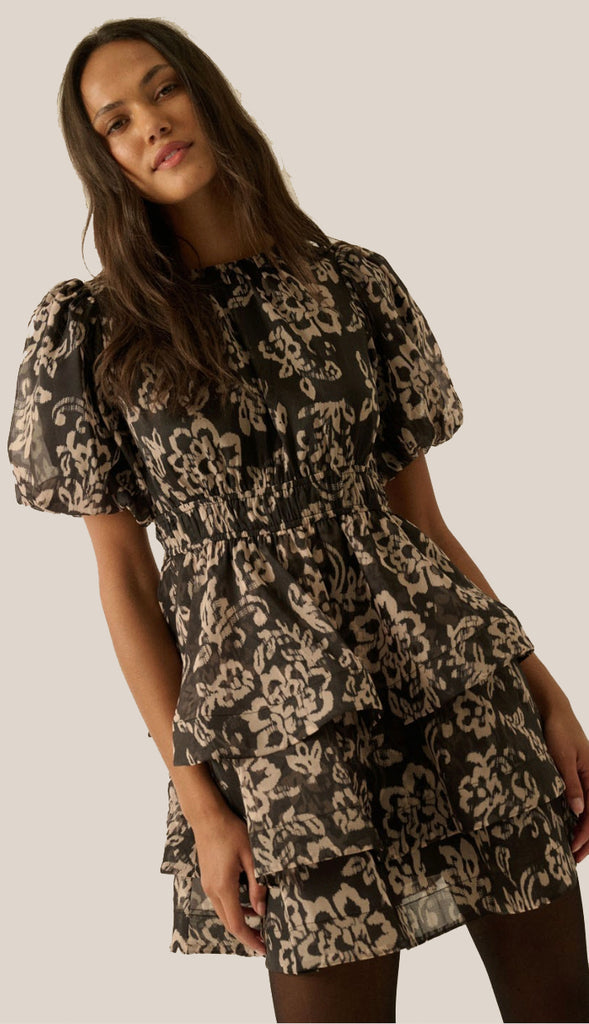 Matter Of Fact Floral Tier Dress- Black Sand