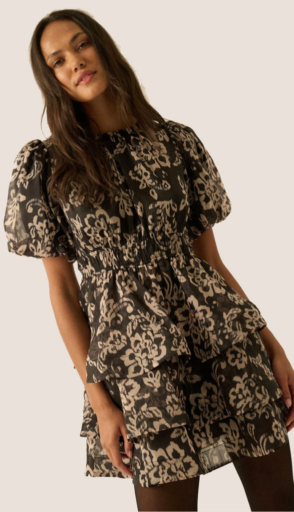 Matter Of Fact Floral Tier Dress- Black Sand