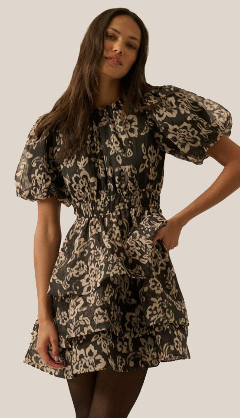 Matter Of Fact Floral Tier Dress- Black Sand