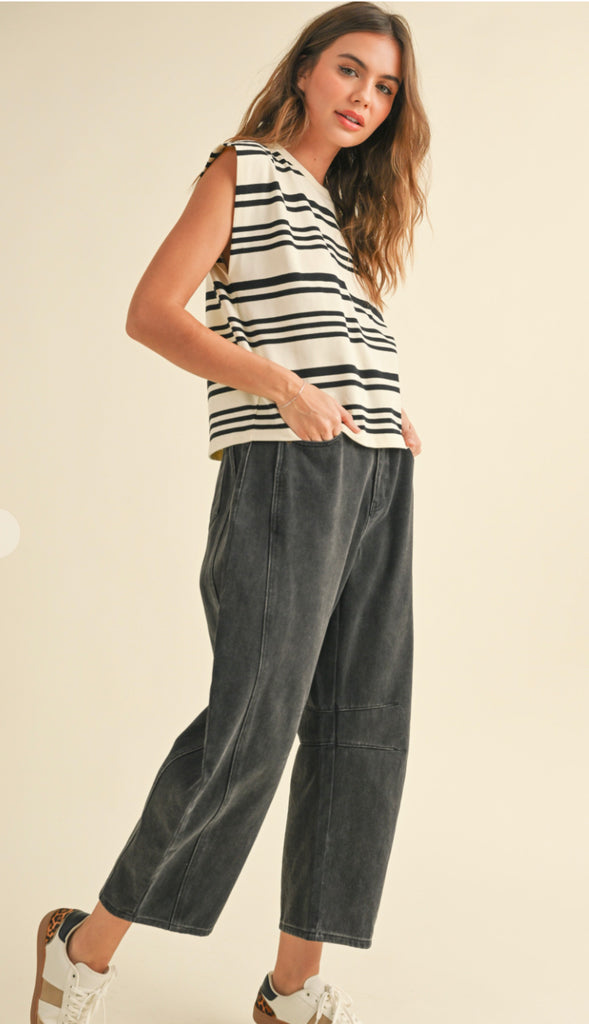 Jillian Stripe Muscle Shirt- White/Black