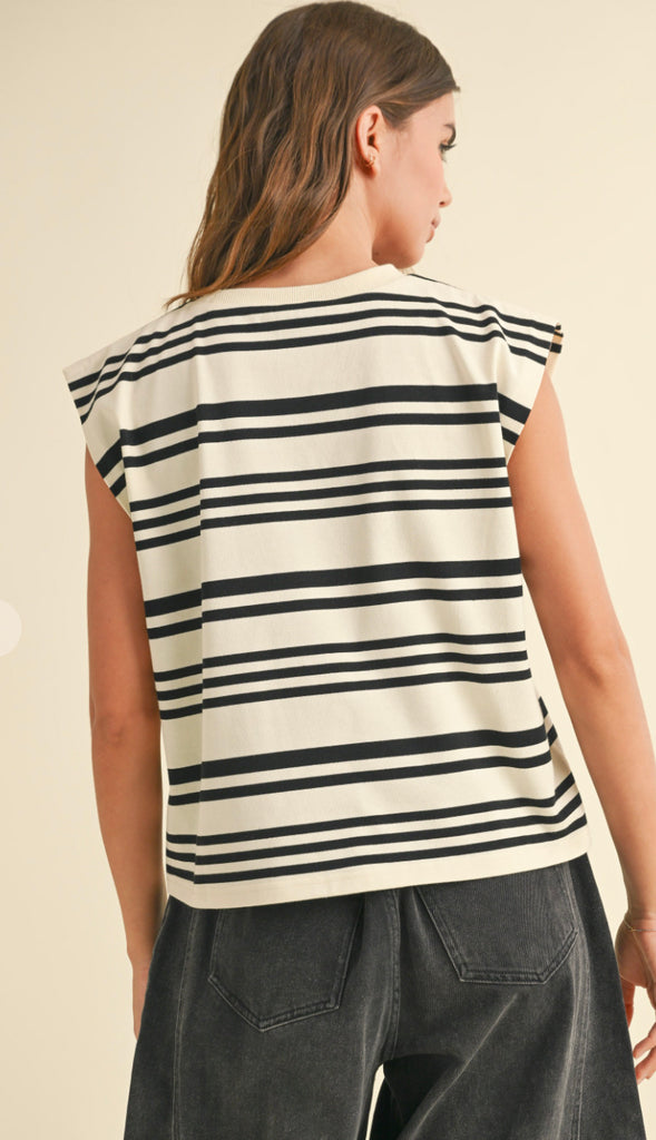 Jillian Stripe Muscle Shirt- White/Black