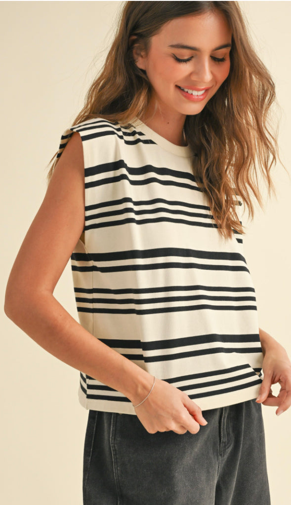 Jillian Stripe Muscle Shirt- White/Black