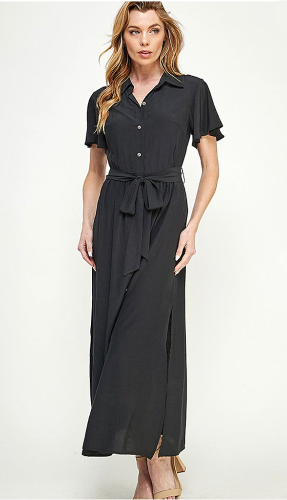 Teaching Good Button Down Dress- Black