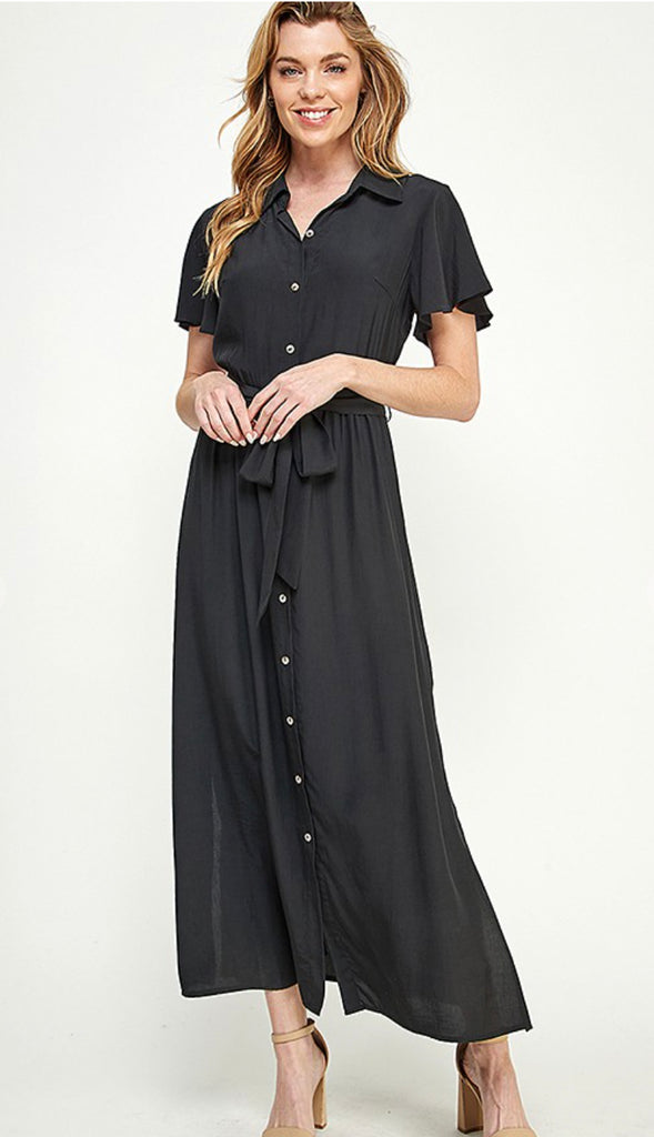 Teaching Good Button Down Dress- Black