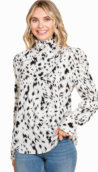 Katy Long Sleeve Blouse- Cream/Black