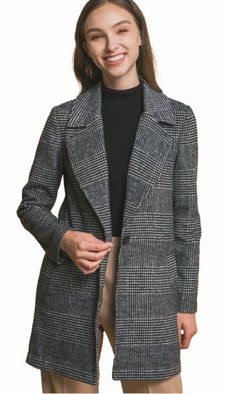 Jayley Plaid Longline Blazer- Black