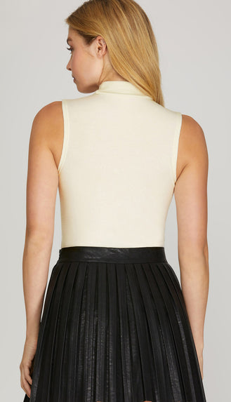 Blith Sleeveless Mock Neck Bodysuit- Cream