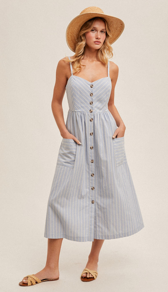 Azura Button Down Midi Dress- Lt. Blue