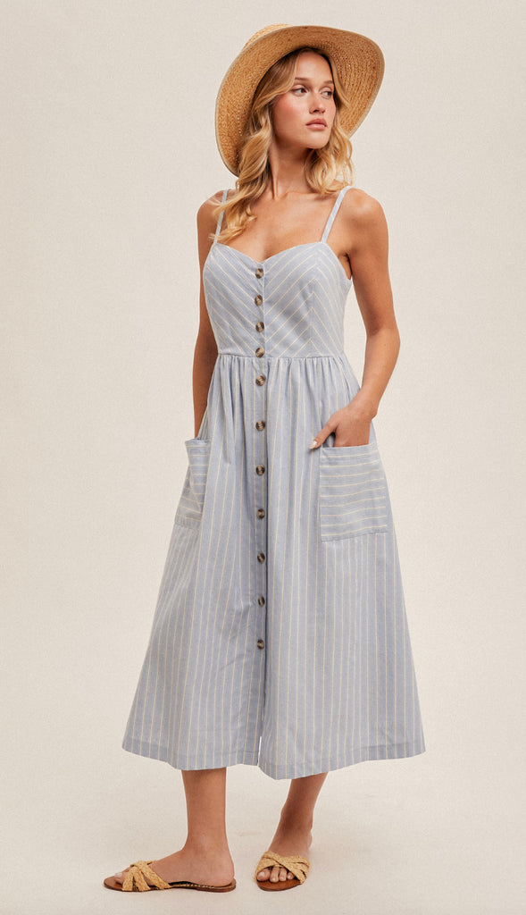 Azura Button Down Midi Dress- Lt. Blue