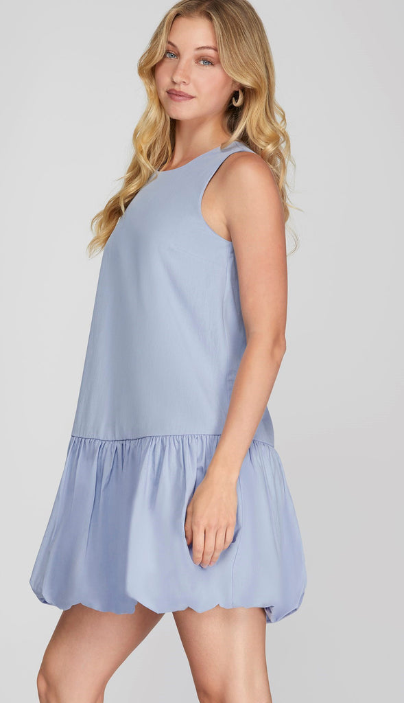 Payton Bubble Hem Dress- Lt Blue