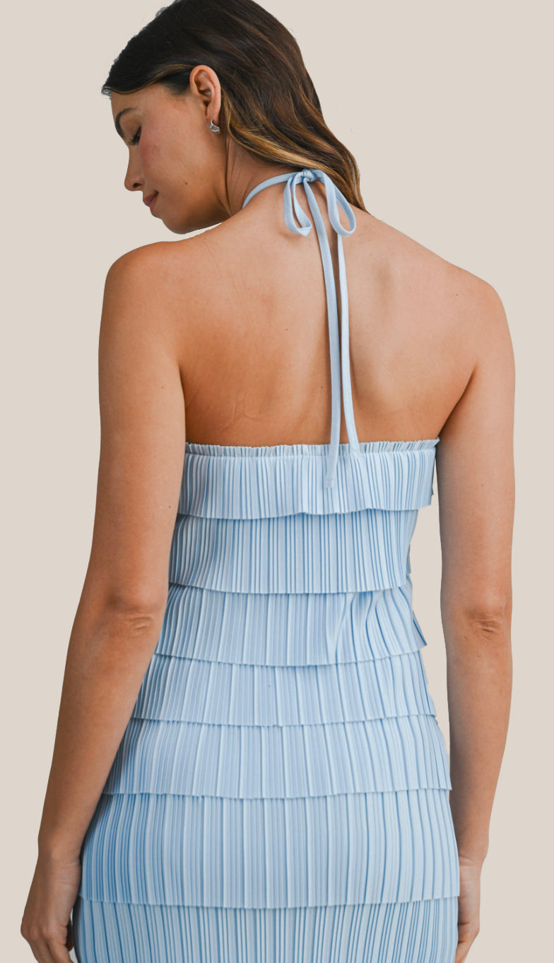 pleated frill halter neck midi dress Jardinvue Review Dress Pleated Frill Halter Neck Midi Dress