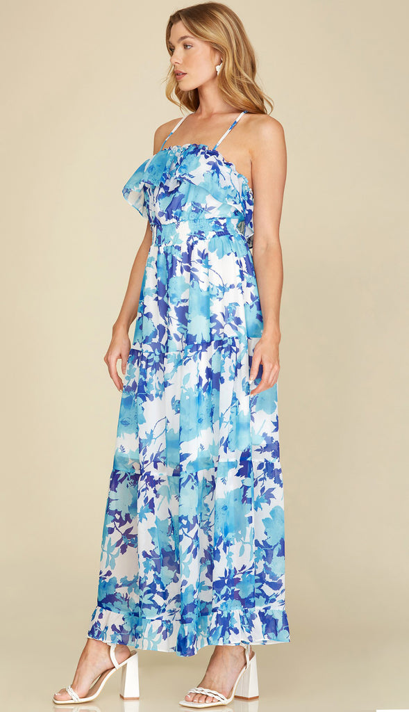 Ocean Breeze Floral Maxi Dress- Blue