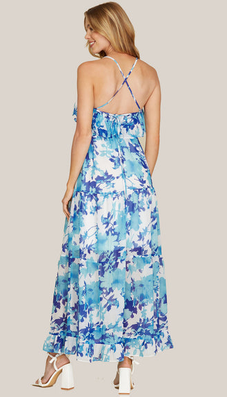 Ocean Breeze Floral Maxi Dress- Blue