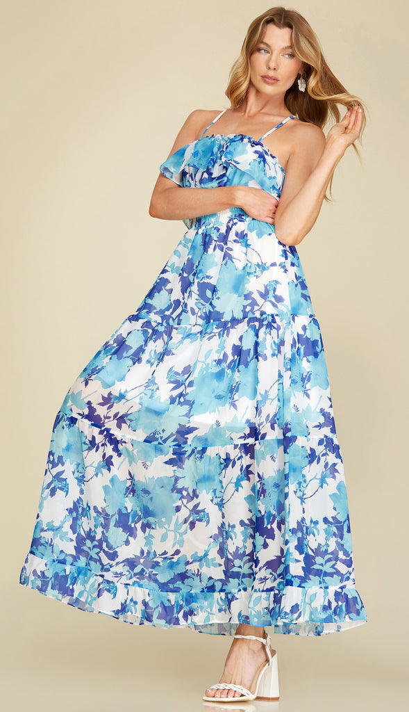 Ocean Breeze Floral Maxi Dress- Blue