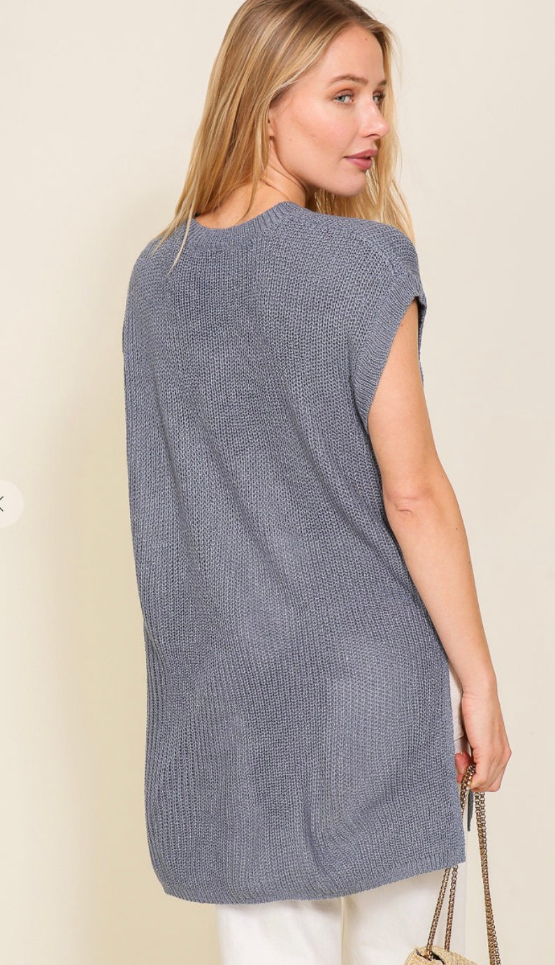 Summer Chic Lightweight Side Slit Sweater- Dusty Blue