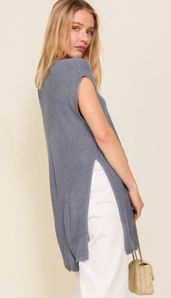 Summer Chic Lightweight Side Slit Sweater- Green