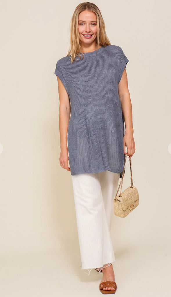 Summer Chic Lightweight Side Slit Sweater- Green