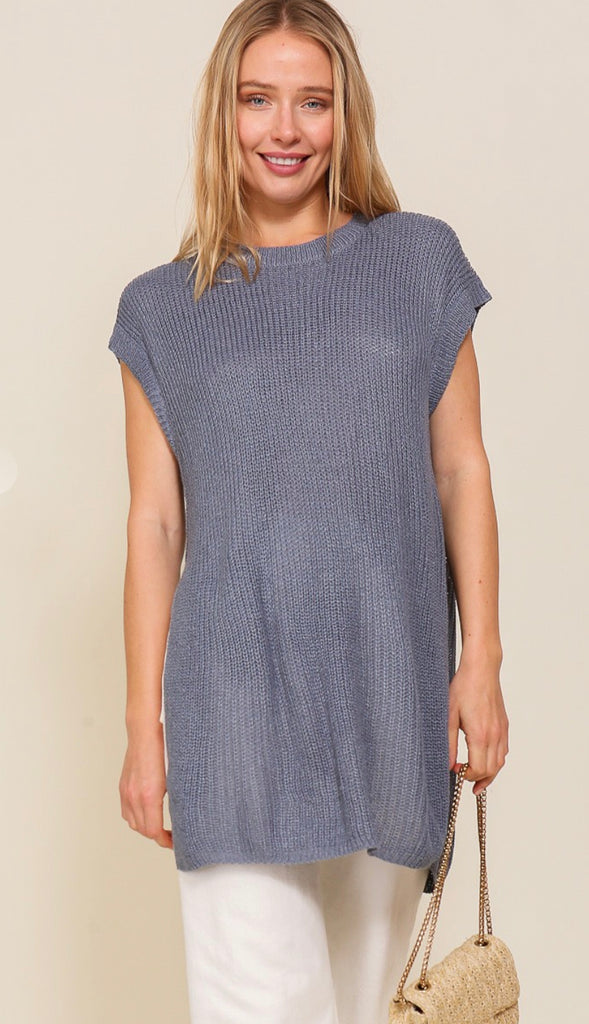 Summer Chic Lightweight Side Slit Sweater- Green