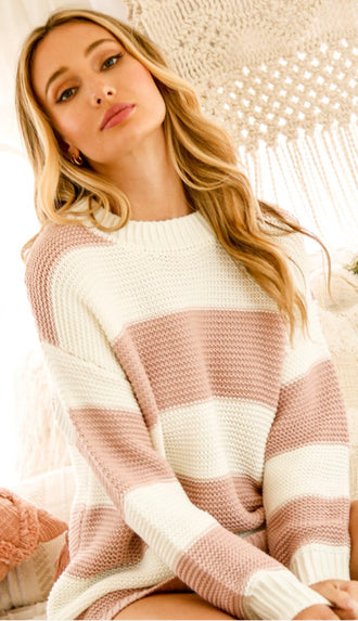 Clara Knit Chunky Stripe Sweater- Blush