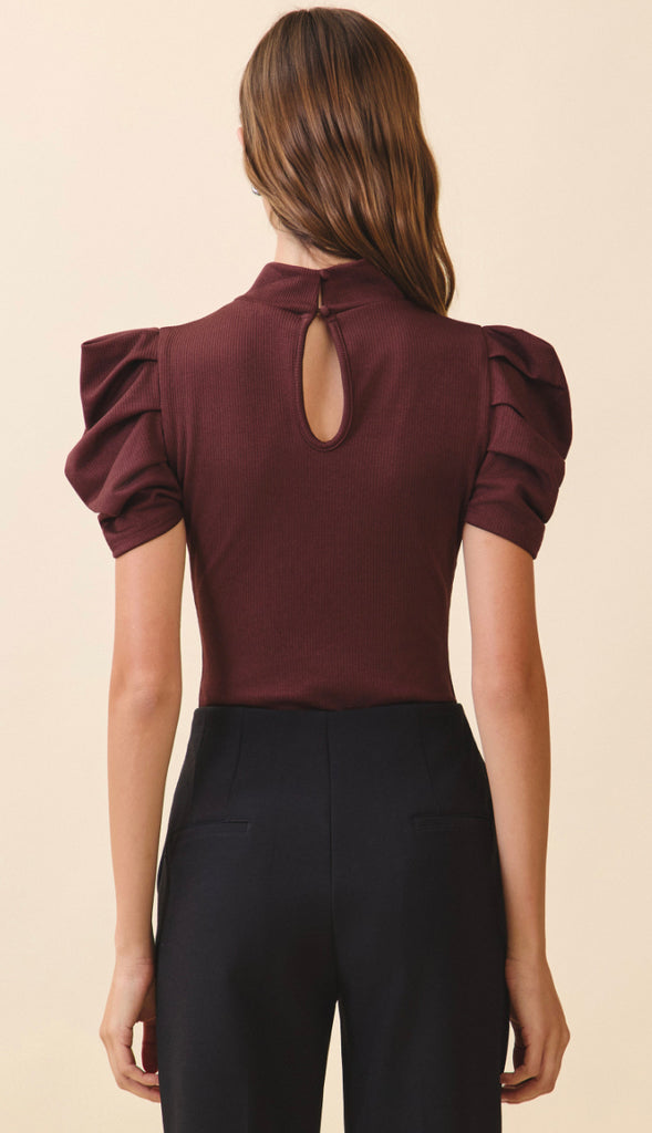 Collyns Ribbed Puff Sleeve Bodysuit- Chocolate Mauve