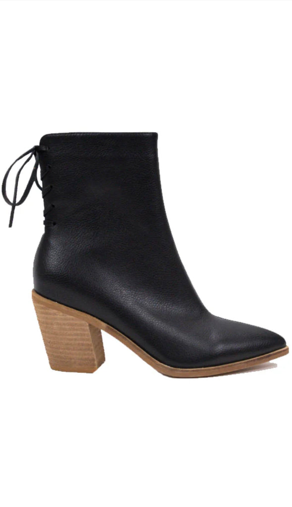 Pointy Lace Up Back Booties- Black