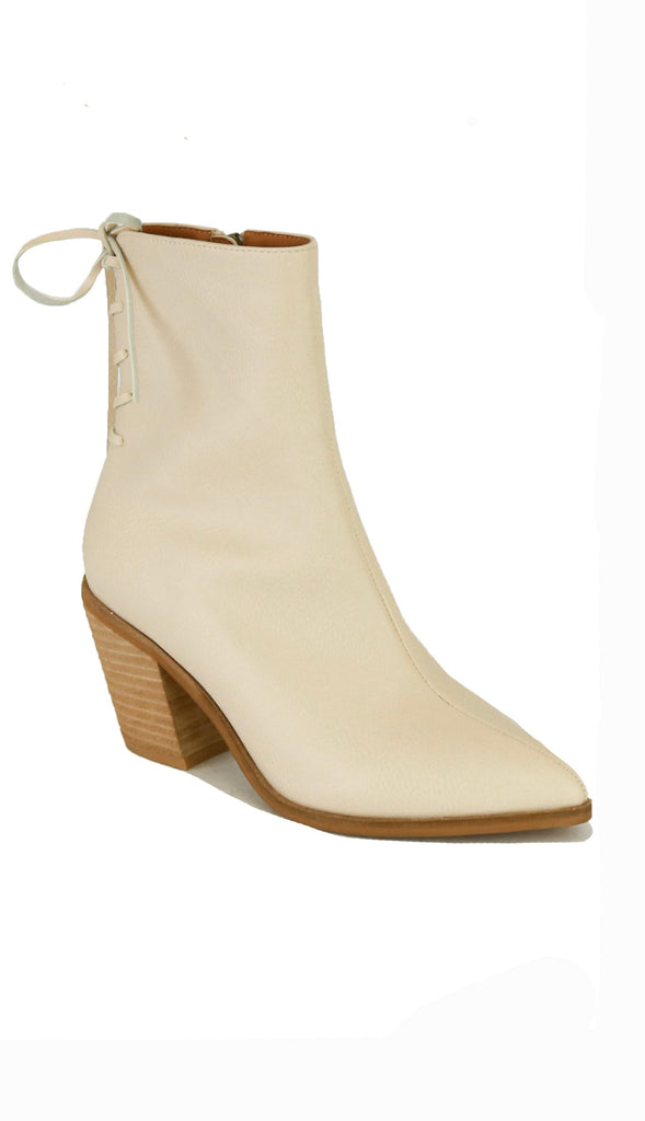 Pointy Lace Up Back Booties- Nude
