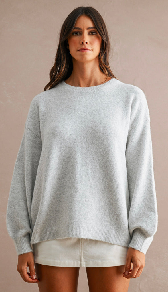 Three Bows Open Back Sweater- Heather Grey